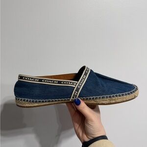 Coach Denim Espadrille Flats Slip-On Logo Band Women’s